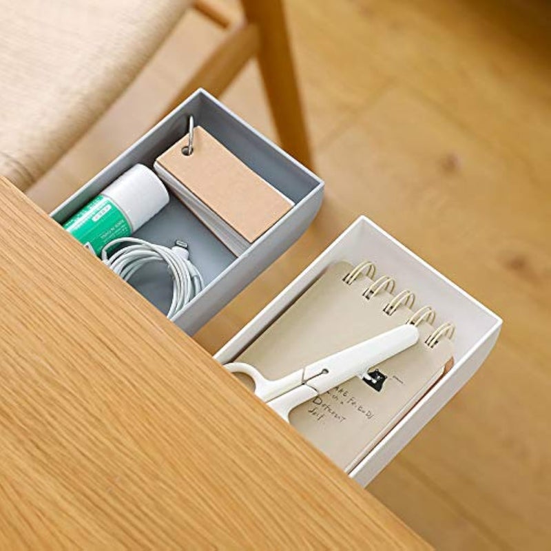 TuTuShop Under Table Drawer, Hidden Self-Adhesive Pencil Tray Drawer,Under Desk Holder Storage Box, Stationery Pencil Storage Drawer Organizer for Office/School/Kitchen (2 Pack White+Grey) - Image 1